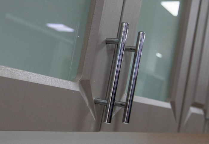 Bucatarie Rubin, 260x60x200 cmMDF infoliat, Blat termorezistent, Alb/Gri [3]