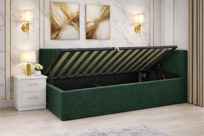 Pat Tapitat Bubu cu Somiera Rabatabila si Lada de depozitare [2]