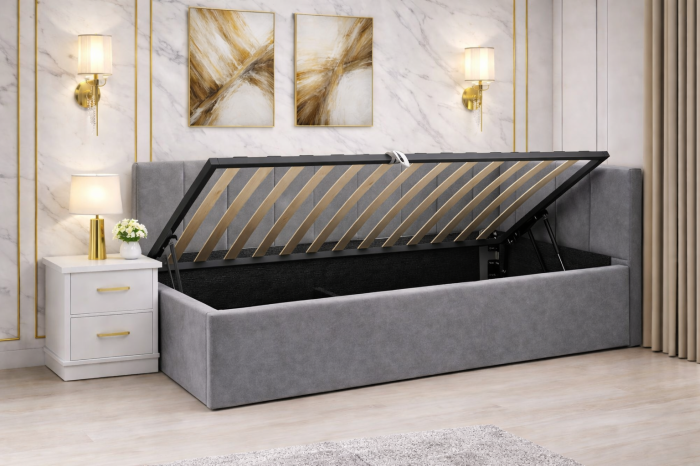 Pat Tapitat Bubu cu Somiera Rabatabila si Lada de depozitare [2]