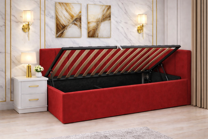 Pat Tapitat Bubu cu Somiera Rabatabila si Lada de depozitare [2]