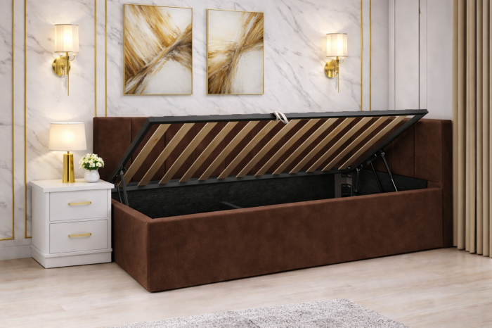 Pat Tapitat Bubu cu Somiera Rabatabila si Lada de depozitare [2]