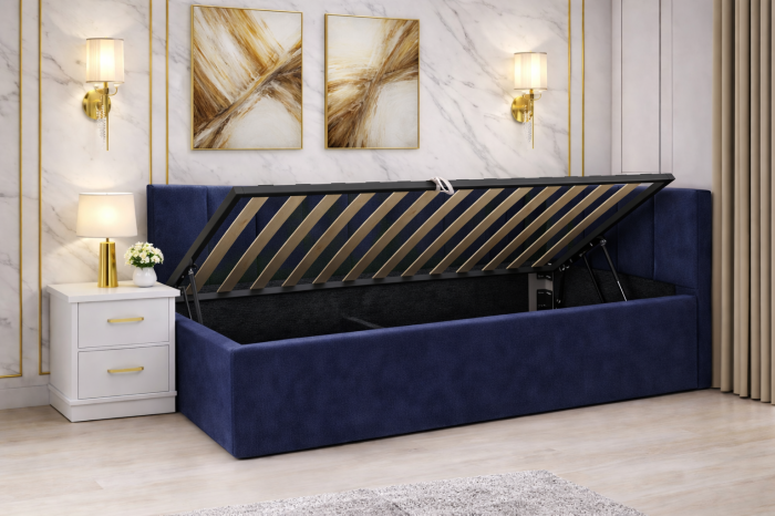 Pat Tapitat Bubu cu Somiera Rabatabila si Lada de depozitare [2]