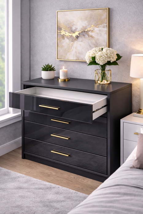 Set Dormitor din  MDF lucios ZOE cu Somiera rabatabila si lada, dressing 150x200 [4]