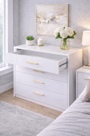 Set Dormitor Eva mdf lucios cu Somiera Rabatabila si lada de depozitare, dressing 250x200 [2]