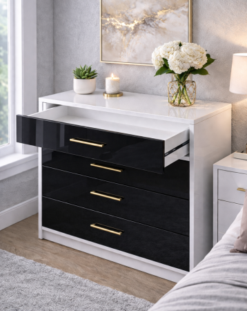 Set Dormitor Eva mdf lucios cu Somiera Rabatabila si lada de depozitare, dressing 250x200 [2]