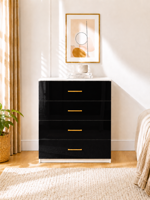 Set Dormitor Golden mdf lucios cu Somiera Rabatabila si lada, dressing 250x200 [3]