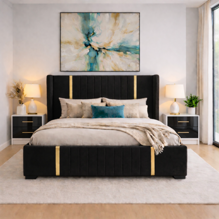 Set Dormitor Hawaii mdf lucios cu Somiera Rabatabila si lada de depozitare, dressing 250x200 [2]