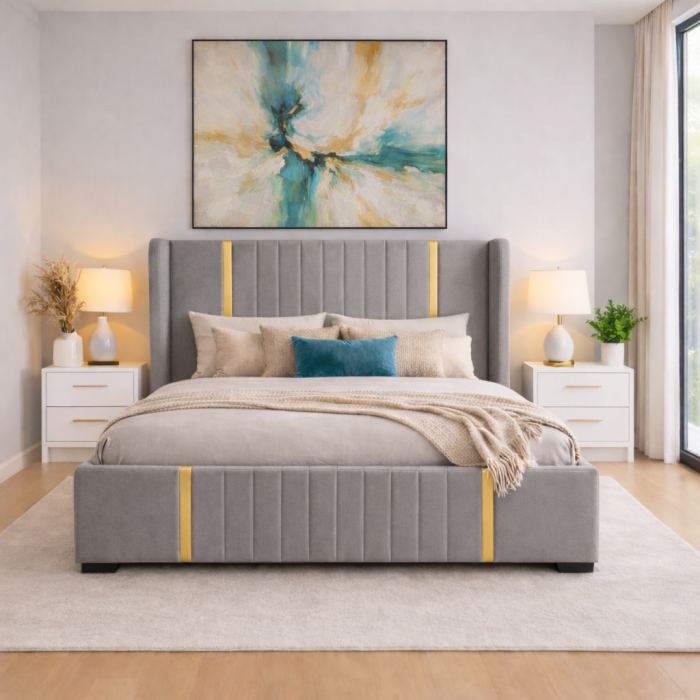 Set Dormitor Hawaii mdf lucios cu Somiera Rabatabila si lada de depozitare, dressing 250x200 [2]