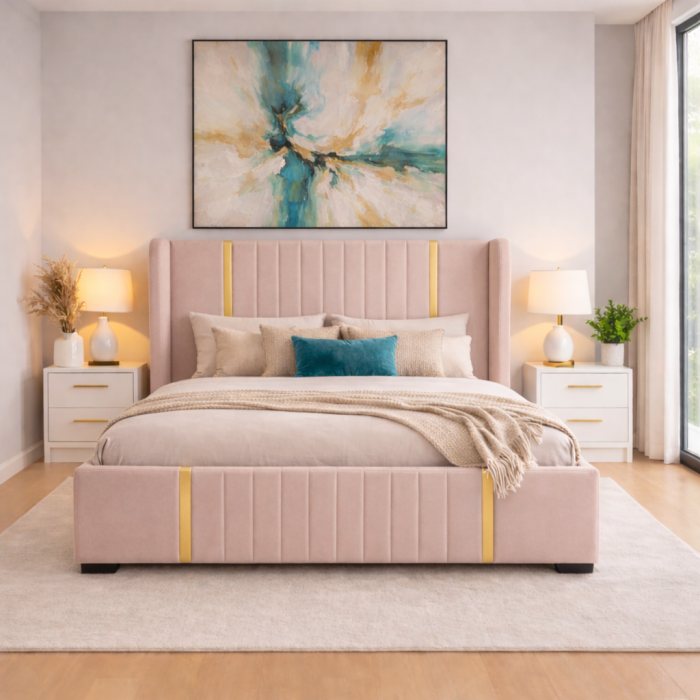 Set Dormitor Hawaii mdf lucios cu Somiera Rabatabila si lada de depozitare, dressing 250x200 [2]