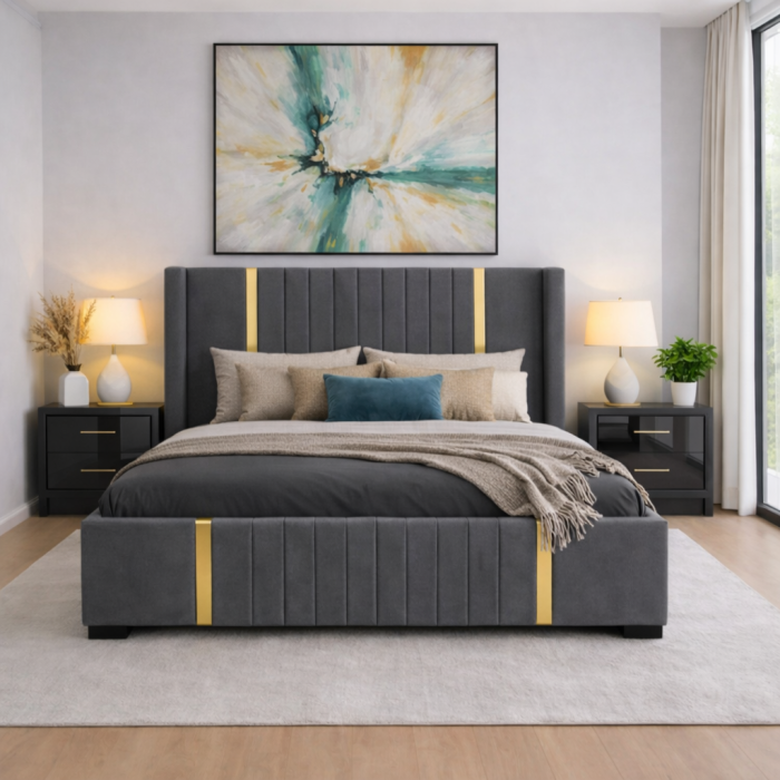 Set Dormitor Hawaii mdf lucios cu Somiera Rabatabila si lada de depozitare, dressing 250x200 [2]