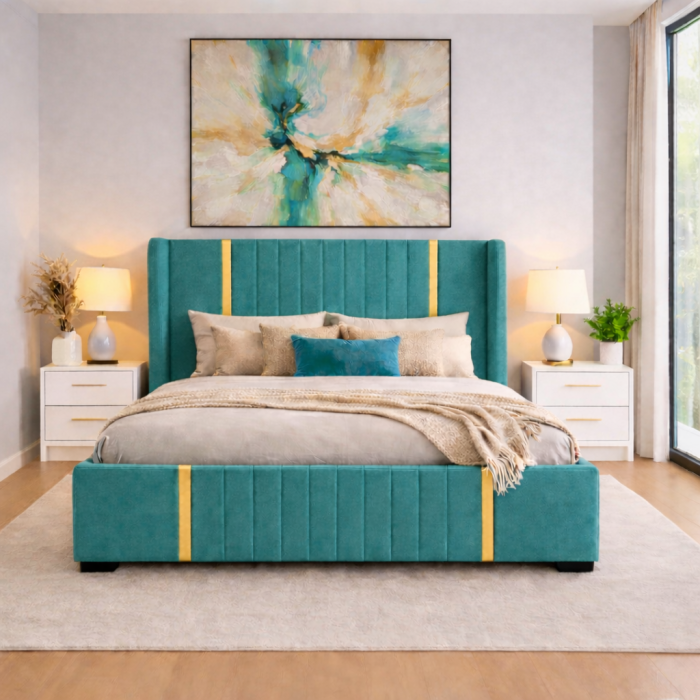 Set Dormitor Hawaii mdf lucios cu Somiera Rabatabila si lada de depozitare, dressing 250x200 [2]