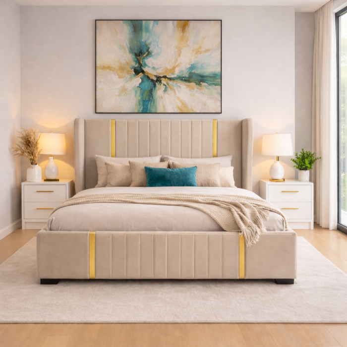 Set Dormitor Hawaii mdf lucios cu Somiera Rabatabila si lada de depozitare, dressing 250x200 [2]