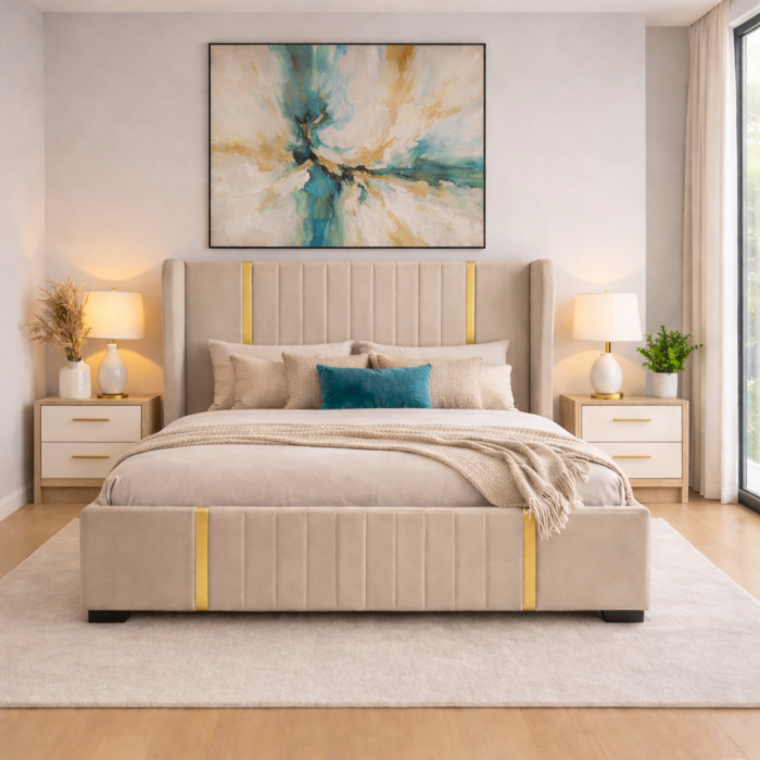 Set Dormitor Hawaii mdf lucios cu Somiera Rabatabila si lada de depozitare, dressing 250x200 [2]