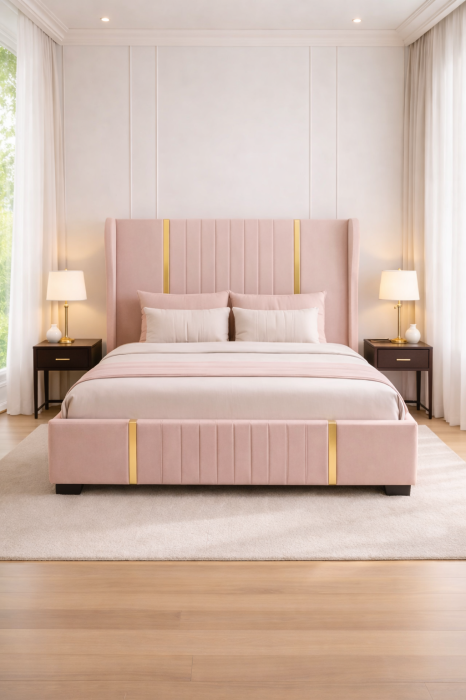 Set Dormitor Hawaii mdf lucios cu Somiera Rabatabila si lada de depozitare, dulap 250x200 [2]