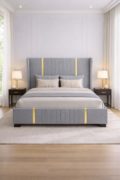 Set Dormitor Hawaii mdf lucios cu Somiera Rabatabila si lada de depozitare, dulap 250x200 [2]