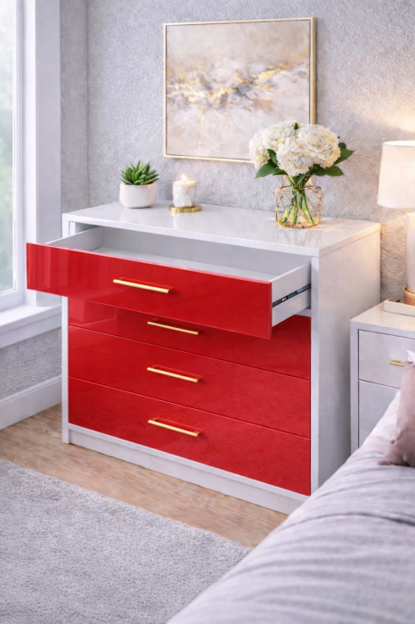 Set Dressing Iulia din Mdf lucios 150x200 cu 2 noptiere si comoda din Mdf lucios [3]