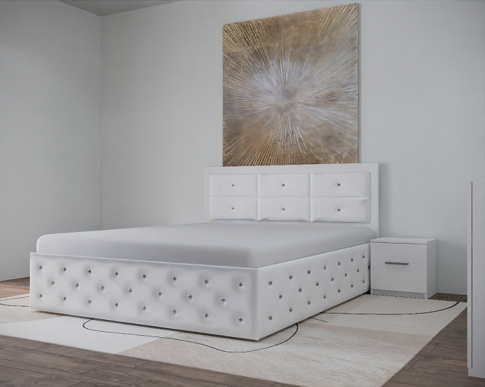 Set Pat Nemira New Tapitat cu Noptiere si Dressing Alb cu Oglinda [3]