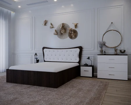 Set Pat Vista Tapitat Alb cu Noptiere si Comoda [2]