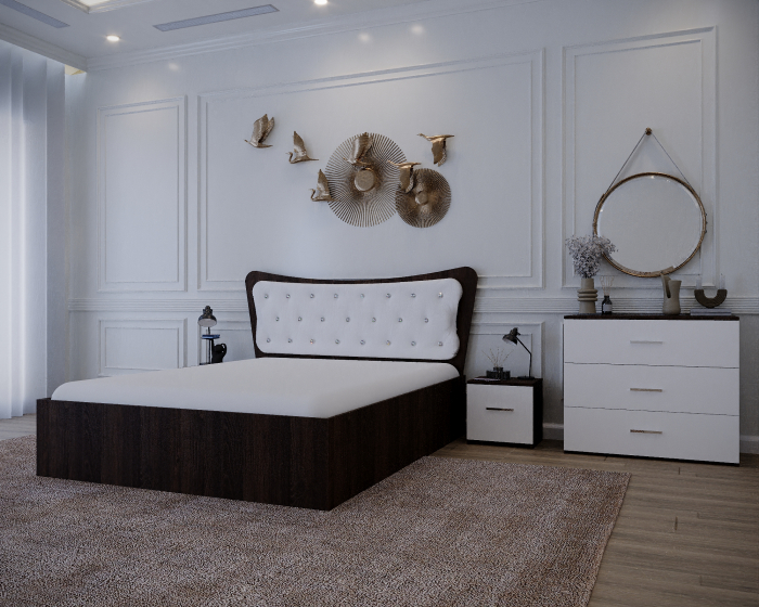 Set Pat Vista Tapitat Wenge&Alb cu Noptiere si Comoda [2]