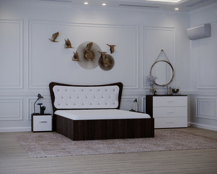 Set Pat Vista Tapitat Wenge&Alb cu Noptiere si Comoda [3]
