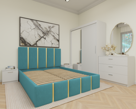 Dormitor MILANO Tapitat 2 usi Alb cu oglinda [2]