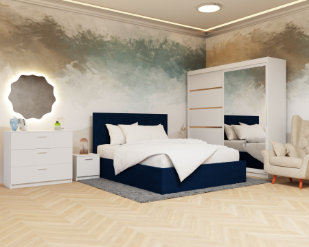 Dormitor Lotus Pat Tapitat Dressing 200x200 Alb cu oglinda [2]