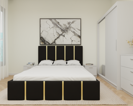 Dormitor MILANO Tapitat 2 usi Alb cu oglinda