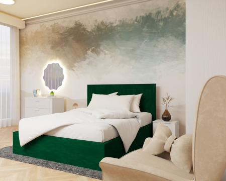 Dormitor Lotus Pat Tapitat Dressing 200x200 Alb cu oglinda [2]