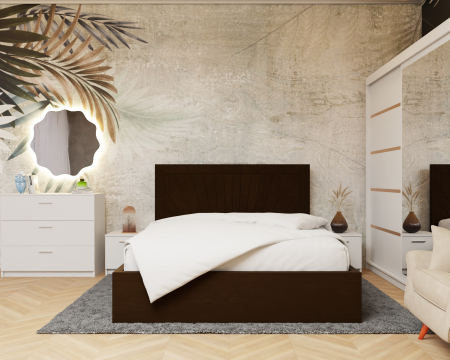 Dormitor Lotus Pat Tapitat Dressing 200x200 Alb cu oglinda