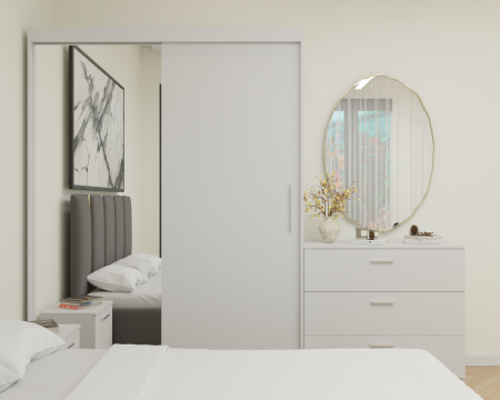 Dormitor MILANO Tapitat 2 usi Alb cu oglinda [3]