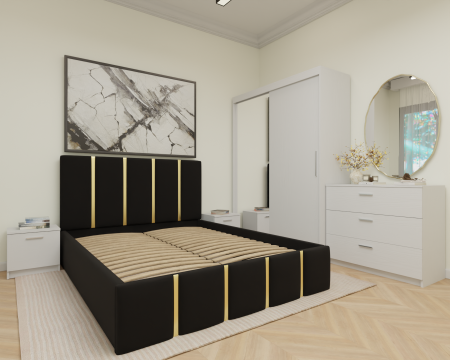 Dormitor MILANO Tapitat 2 usi Alb cu oglinda [1]