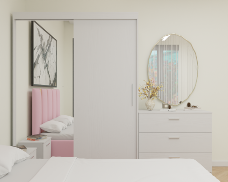 Dormitor MILANO Tapitat 2 usi Alb cu oglinda [3]