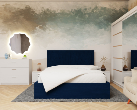 Dormitor Lotus Pat Tapitat Dressing 200x200 Alb cu oglinda