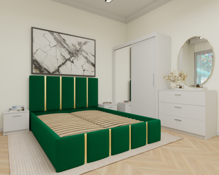 Dormitor MILANO Tapitat 2 usi Alb cu oglinda [2]