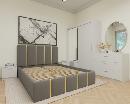 Dormitor MILANO Tapitat 2 usi Alb cu oglinda [2]