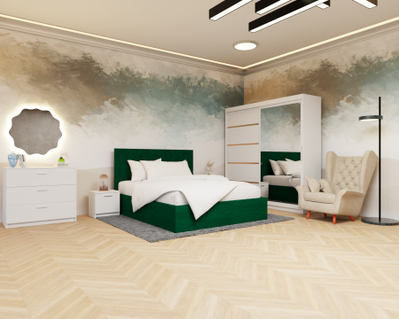 Dormitor Lotus Pat Tapitat Dressing 200x200 Alb cu oglinda [3]