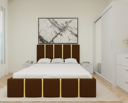 Dormitor MILANO Tapitat 2 usi Alb cu oglinda