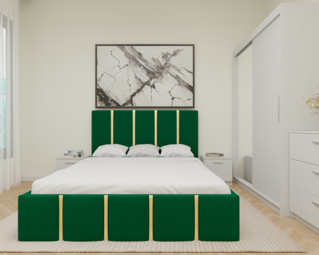 Dormitor MILANO Tapitat 2 usi Alb cu oglinda