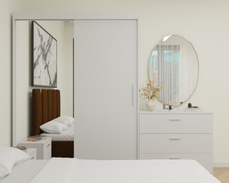 Dormitor MILANO Tapitat 2 usi Alb cu oglinda [3]