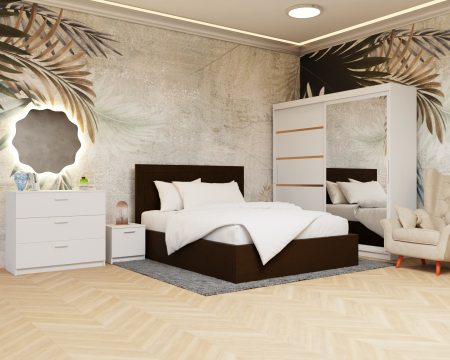 Dormitor Lotus Pat Tapitat Dressing 200x200 Alb cu oglinda [2]