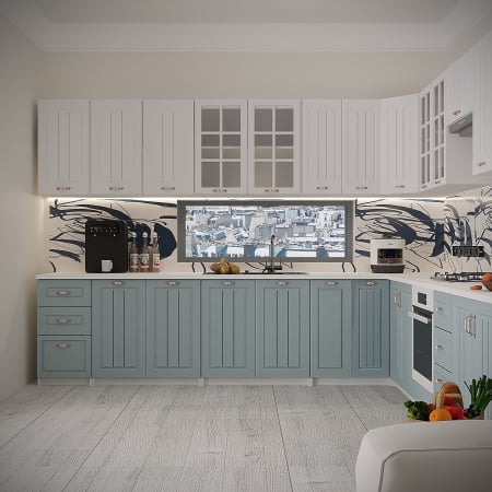 Bucatarie Modena Colt MDF 260 x 90 x 260 cm Alb&Bleu [2]