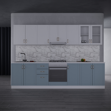 Mobila Bucatarie MDF - Bucatarie Noir MDF 3.0 m Denim&Alb