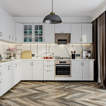 Mobila Bucatarie - Bucatarie Paris Colt  MDF Alb 260 x 90 x 260 cm