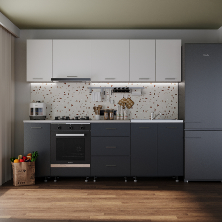 Mobila Bucatarie - Bucatarie Sena 2.4 m Antracit&Alb