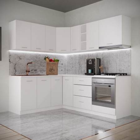 Mobila Bucatarie - Bucatarie Sena Colt 1.8m x 2.2 m Alb