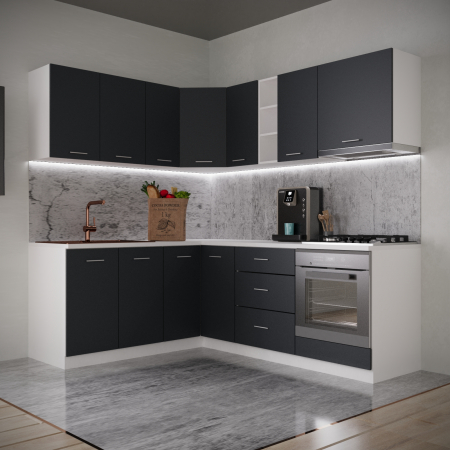 Mobila Bucatarie - Bucatarie Sena Colt 1.8m x 2.2m Antracit