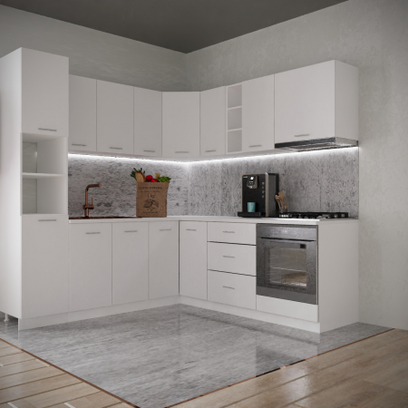 Seturi Mobila Bucatarie - Bucatarie Sena Colt  2.2m x 2.2 m Alb