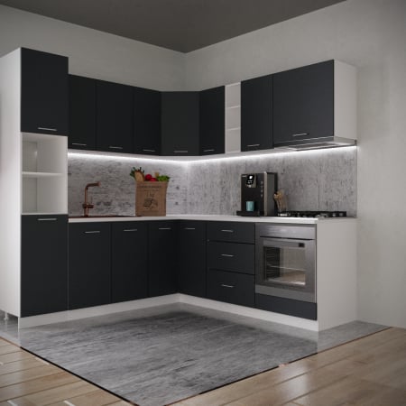 Seturi Mobila Bucatarie - Bucatarie Sena Colt  2.2m x 2.2 m Antracit