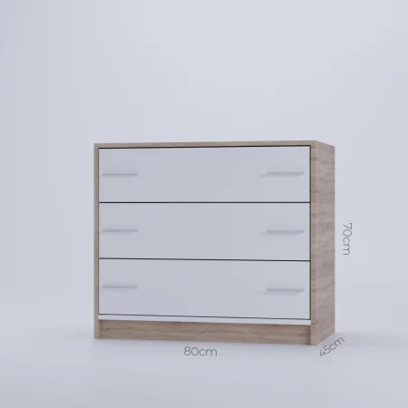 Comoda 3 sertare, Ideal Mobila, Alb / Sonoma, 80x45x70 cm [3]