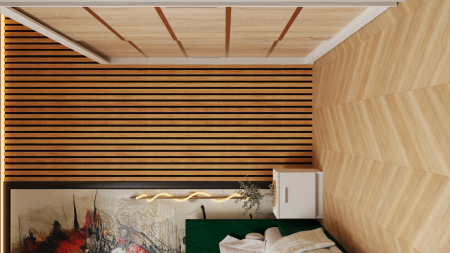 Dormitor cu pat  Tony 160x200 Tapitat Stofa Verde cu dulap 200*200 usi glisante Sonoma&Alb, noptiere si comoda [3]